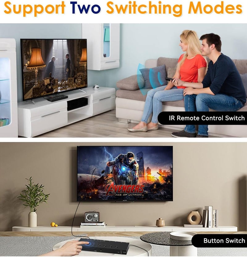 OseTub مفتاح HDMI و AV 2 في 1 – العب PS5 والألعاب الكلاسيكية على تلفاز واحد، 3 HDMI 2.0 (4K HDR) + 2 مدخل RCA – يدعم Xbox Series X/Switch/Wii/PS2/N64 – HDCP 2.2، 3D، تبديل 4:3/16:9 - Image 4